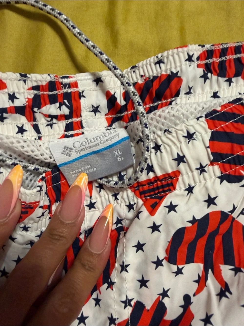 Men’s Columbia PFG White Shorts with Red & Black Stripes - Patriotic Star Print